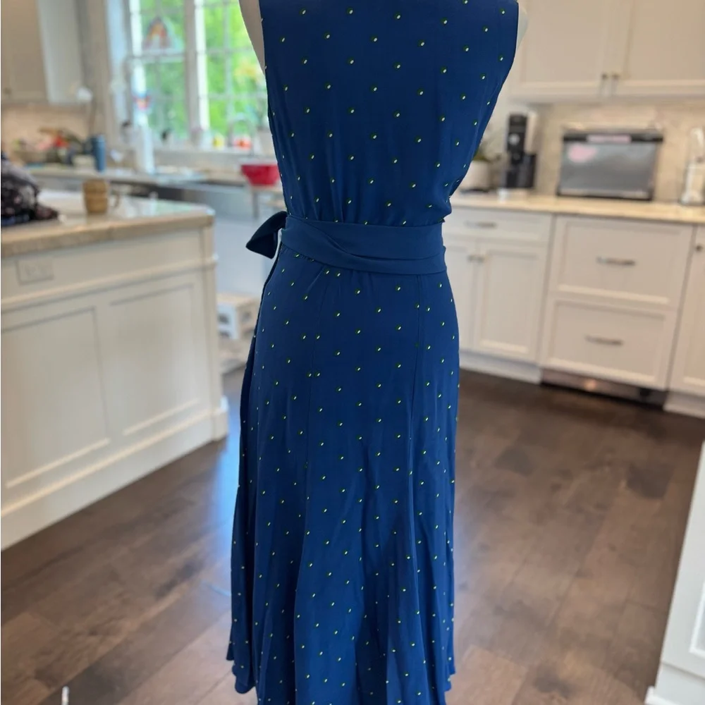 Diane Von Furstenberg Iconic Wrap Maxi Dress- Blue & Green Dot - Picture 2 of 8